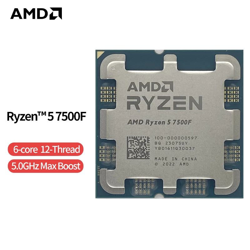 Processeur Ryzen 5 7500f 3,7 Ghz 6 Cœurs 12 Thread Cpu 5 Nm L3 = 32 M  Socket Lga Am5 Processeur De Bureau Cpu Composant D'ordinateur Pc De Jeu, Mode en ligne