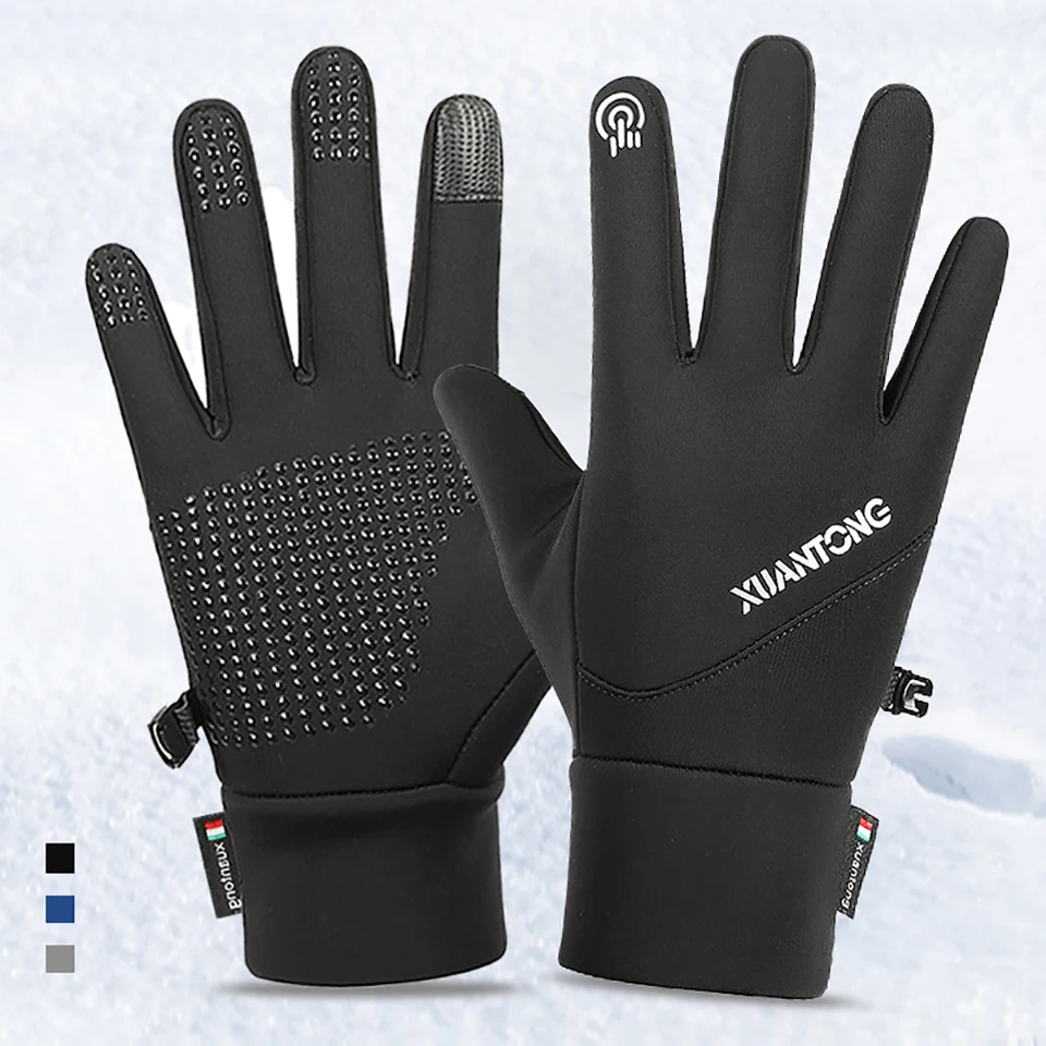 1Pair Winter Outdoor Warm Padded Gloves Touch Screen Non-slip Windproof Waterproof Running Hiking Gloves Stretchy Comfortable 2