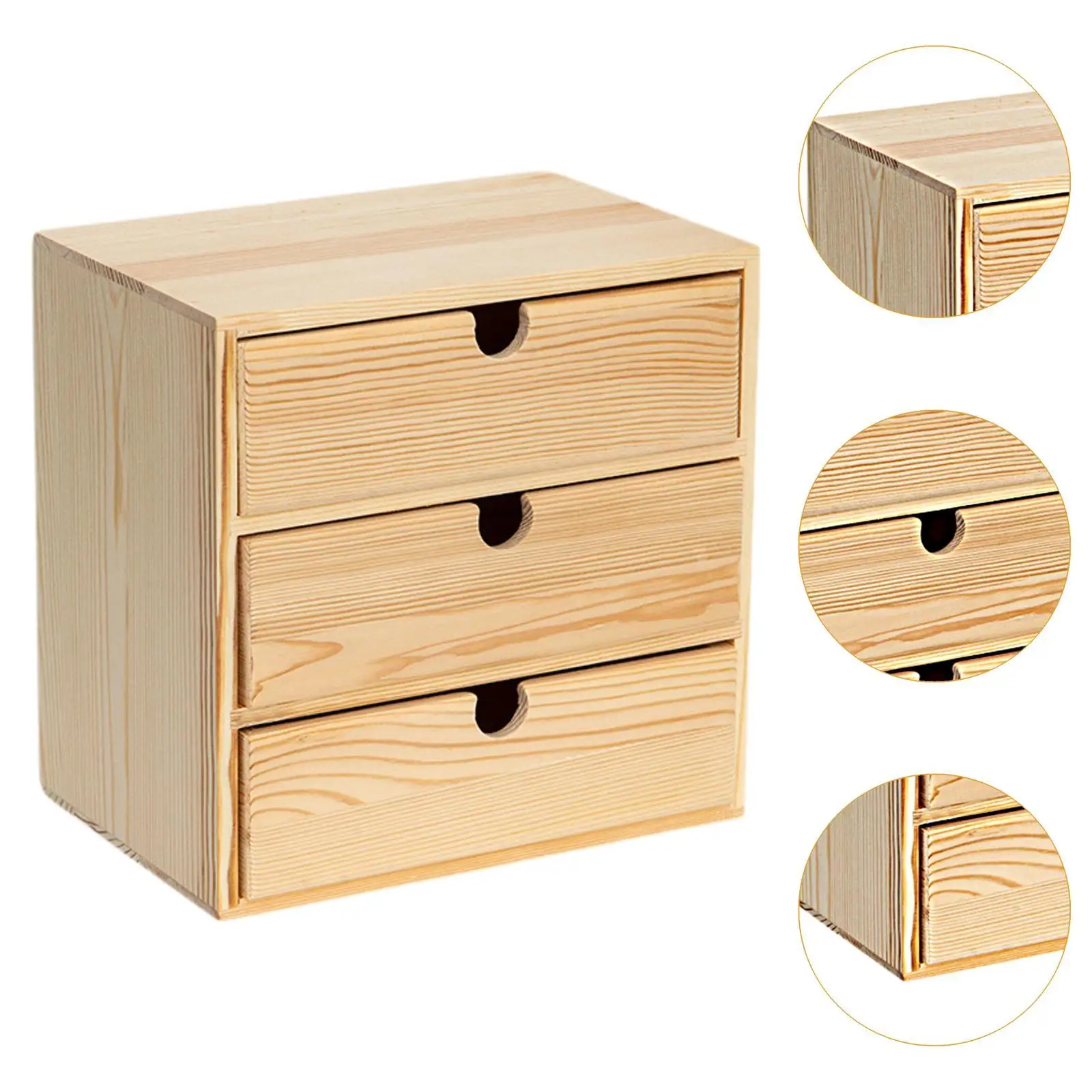Wooden Jewelry Box for Women Office Desk Accessories with 3 Drawers Wooden Desk Organizer Desktop Wooden Drawer for Office Home
