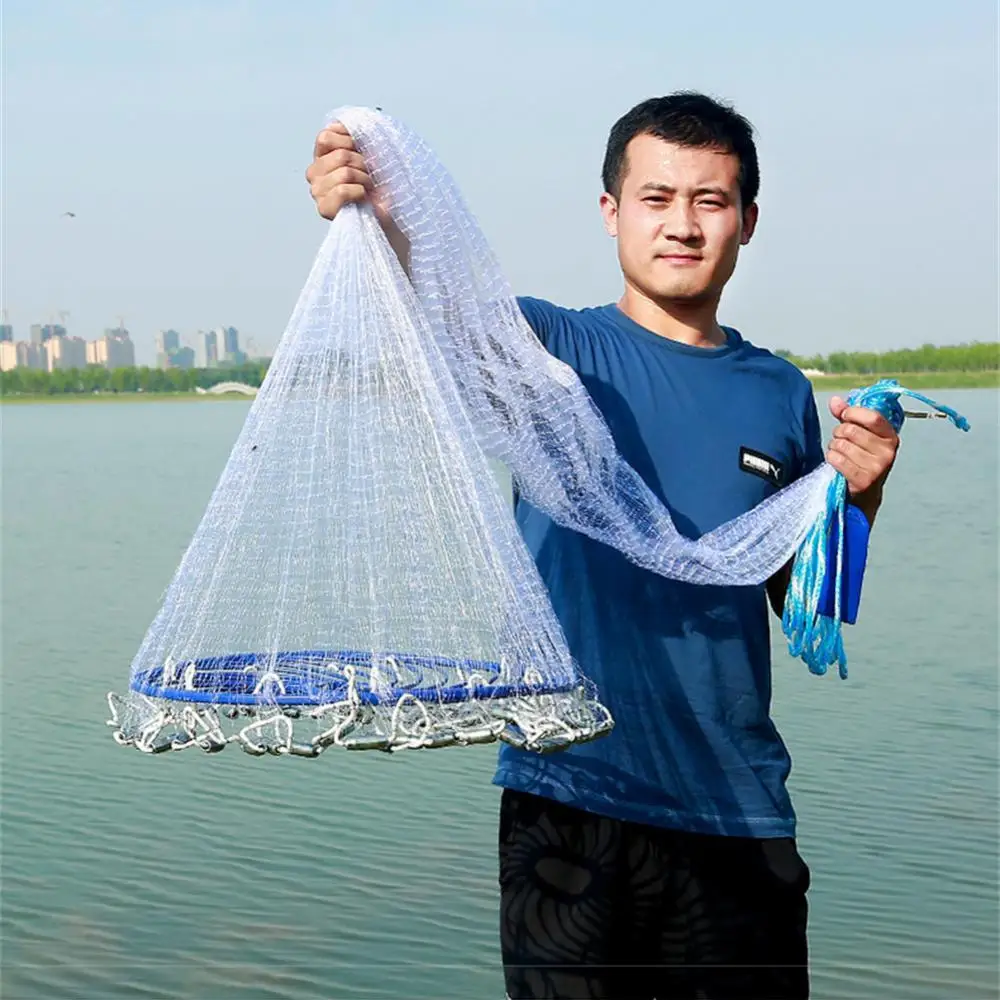 Fishing Net Cast Network Steel Pendant Braided Line Hand Throw Fishing Net  Big Plastic Blue Ring Network Fishing Tackle Tools