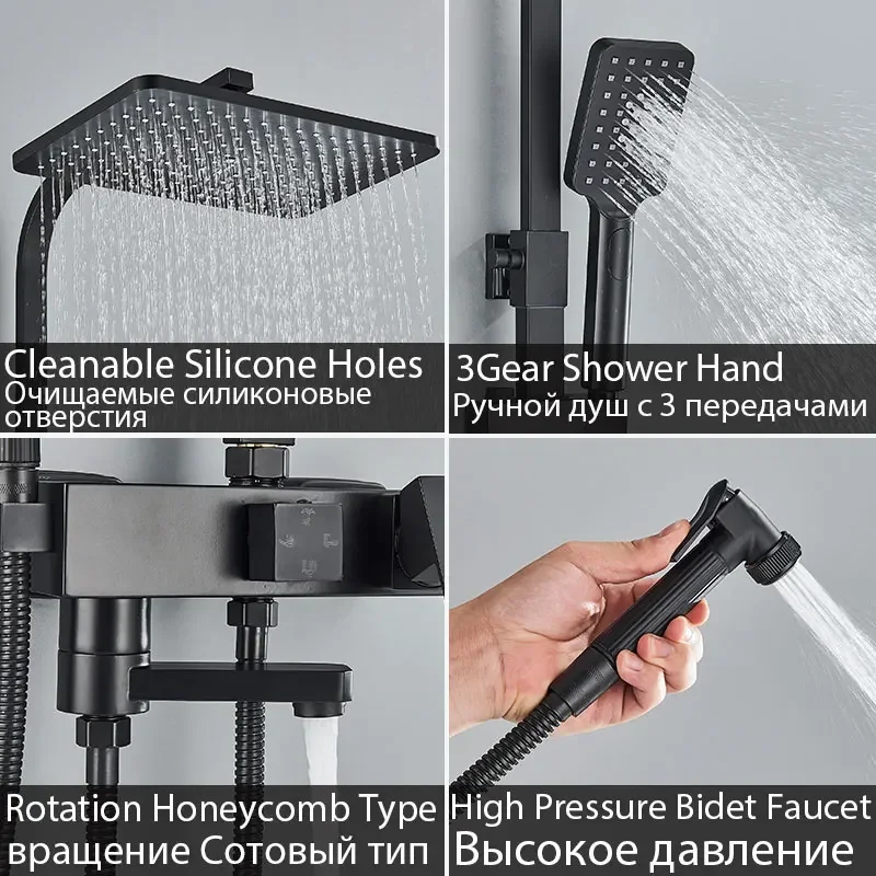 Shower Set Black Faucet 4 Ways Systems Adjustable Mixers Tap Bathe Free Rack Rainfall Modern Bathroom