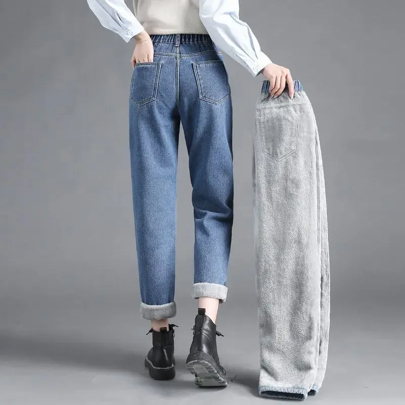 

Winter Thicken Baggy Denim Pants High Waist Straight Ankle Length Jeans Add Velvet Warm Vaqueros Korean Woman Pantalones New