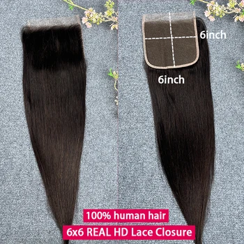 Chiusura in pizzo HD reale al 100% Solo pizzo invisibile in pelle fusa 6x6 7x7 dritto e corpo Wawe capelli umani grezzi pre pizzicati pizzo svizzero HD