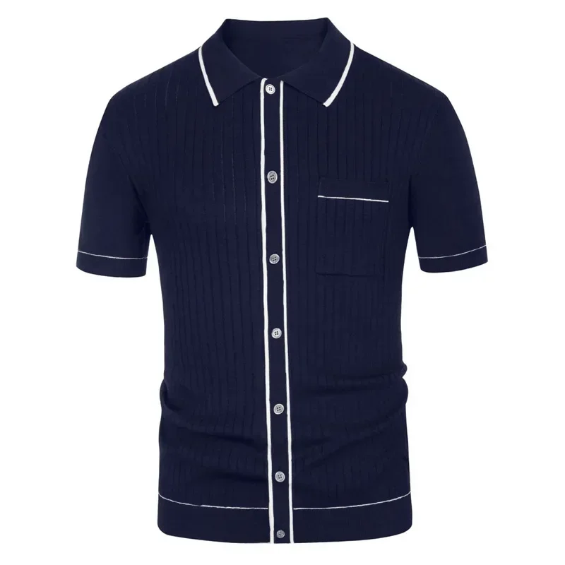 2025 Men's Summer Knitted Short Sleeve Polo Shirts Solid