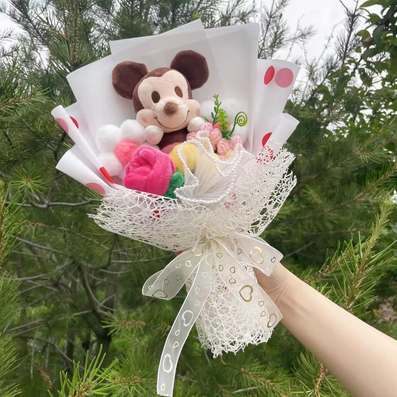 Lovely Lilo and Stitch Pooh Micky Plush Bouquet Gift Box Stuffed Animals Doll Toys Valentine Christmas Graduation Birthday Gifts 4
