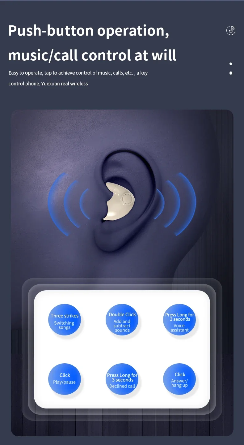 Invisible Wireless Bluetooth Headphones With Microphone Waterproof_voghion.com