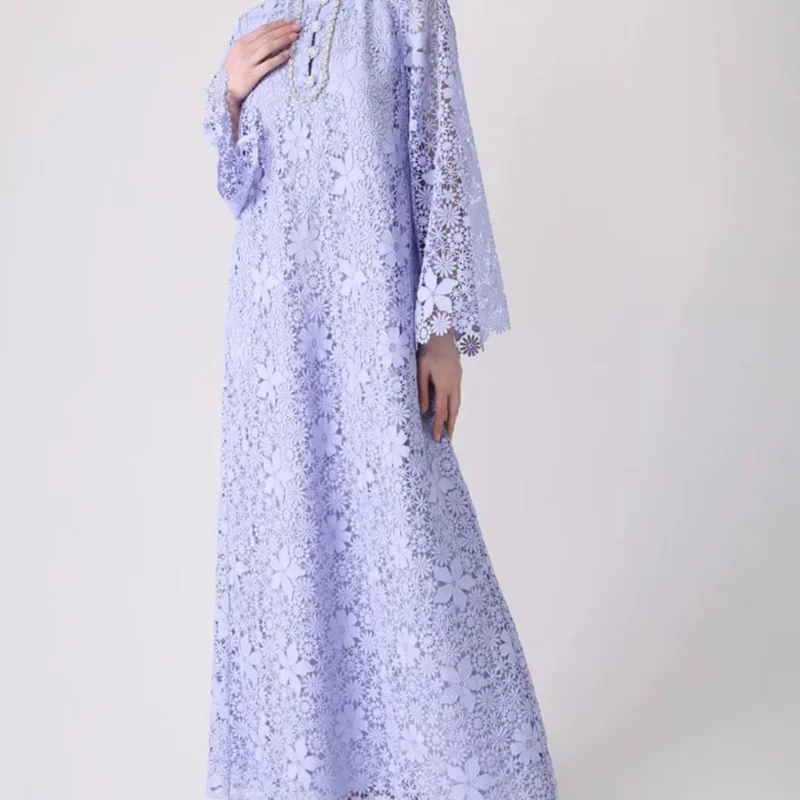 

Женское винтажное длинное платье, элегантное однотонное фиолетовое ажурное платье с цветочным узором и стразами, весна-лето 2023