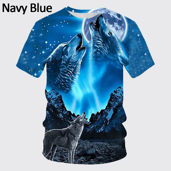 

2024 Summer Fantasy New Design Wolf 3D Printing Men's Round Neck New Short-sleeved T-shirt Tops