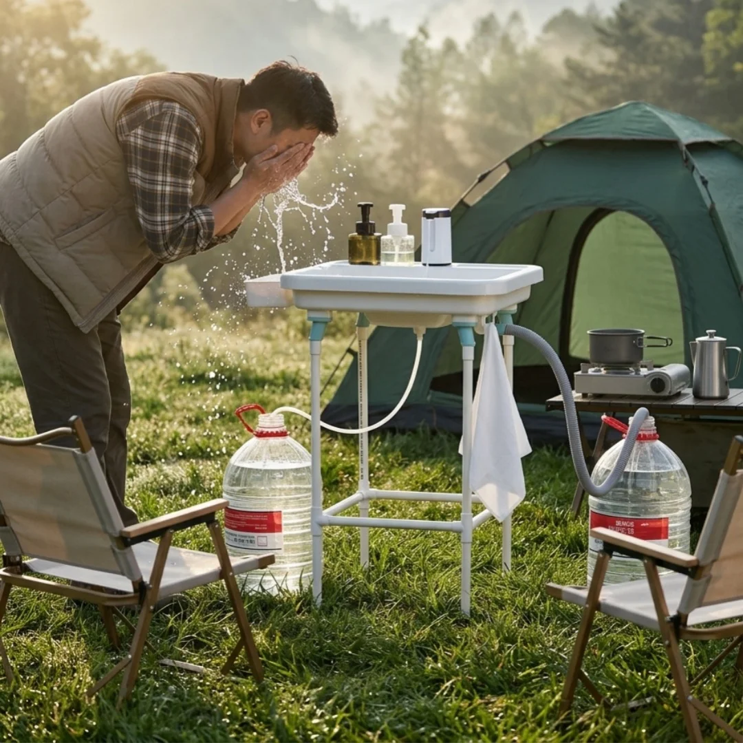 야외용 이동식 싱크대(스탠드 포함) 접이식 세면대 정원 캠핑 주방 손씻기 스테이션 RV 여행용 세면대 테이블 풀 캠프용