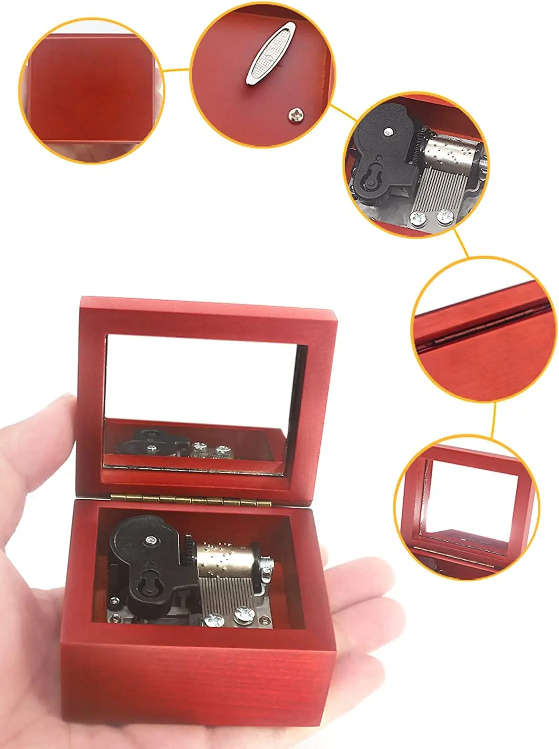 Sinzyo Chanson Du Toreador Music Box Vintage Wood Musical Boxs Gift for Valentine's Day Christmas Day Red Mirror wood Box