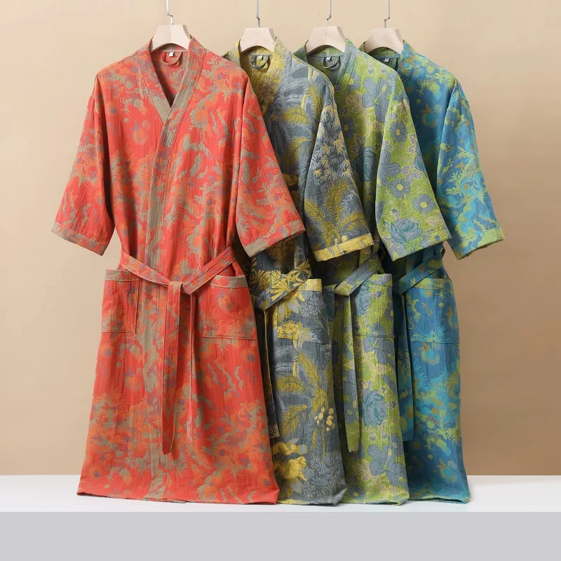 Women Sleepwear Sleepwear Pajamas Cotton Bathrobe for Spring and Summer Thin Home Wear Absorbent Quick Drying