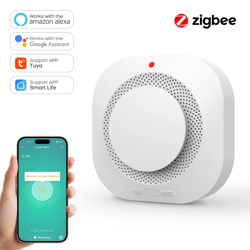 ZIGBEE Smoke Detector Home Security Smoke Sensor Fire Alarm with SmartLife Tuya Compatibility