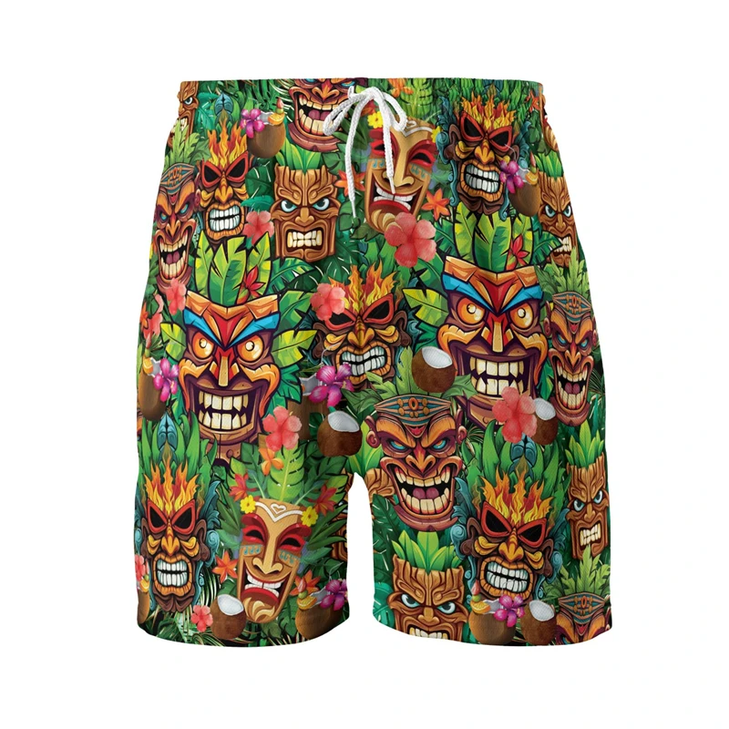 

Пляжные шорты в стиле Харадзюку С 3D принтом, модные Гавайские Короткие штаны с тропической маской, повседневные плавки для отпуска, мужские брюки Алоха Бога