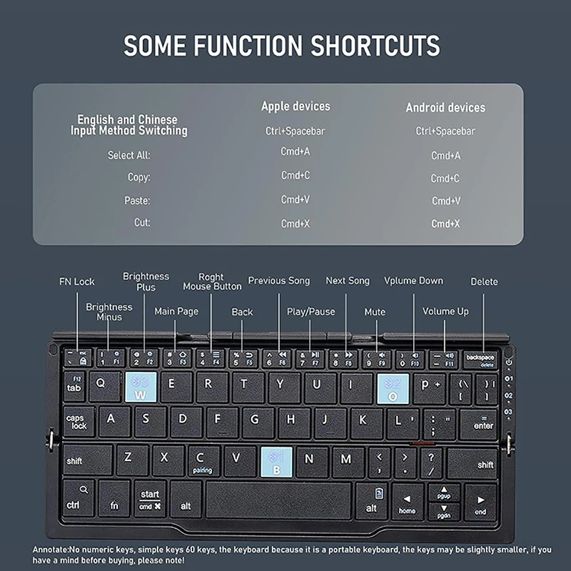 Mini Teclado Dobrável sem Fio com Suporte Teclado Bluetooth Suporta Dispositivos Recarregável Telefone Tablet - Imagem 4