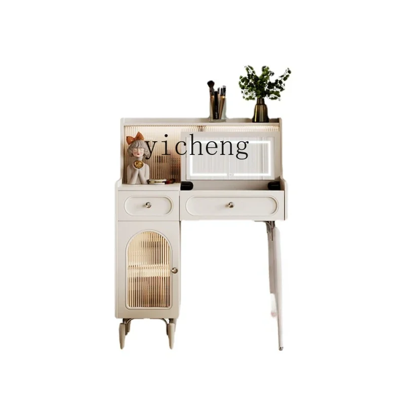 

ZC Cream Style Flip Dressing Table Bedroom Cosmetic Cabinet Small Apartment Storage Cabinet Makeup Table Integrated Dresser