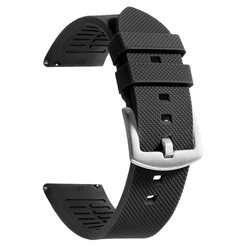 Premium Quick Release Silicone Rubber Watch Band Strap, 20mm or 22mm Options - 22mm (Black)