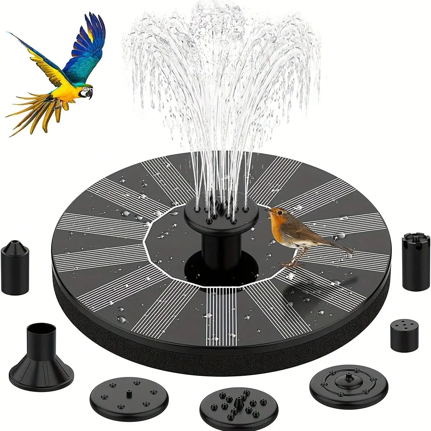 1pc Solar Powered Fountain, Outdoor Landscape Fountain Water Pump Suitable For Birds, Bees And Butterflies - Includes 2 Connecting Rods And 8 Nozzle Types, Wired Solar Powered, No Battery Required, Suitable For Garden 3