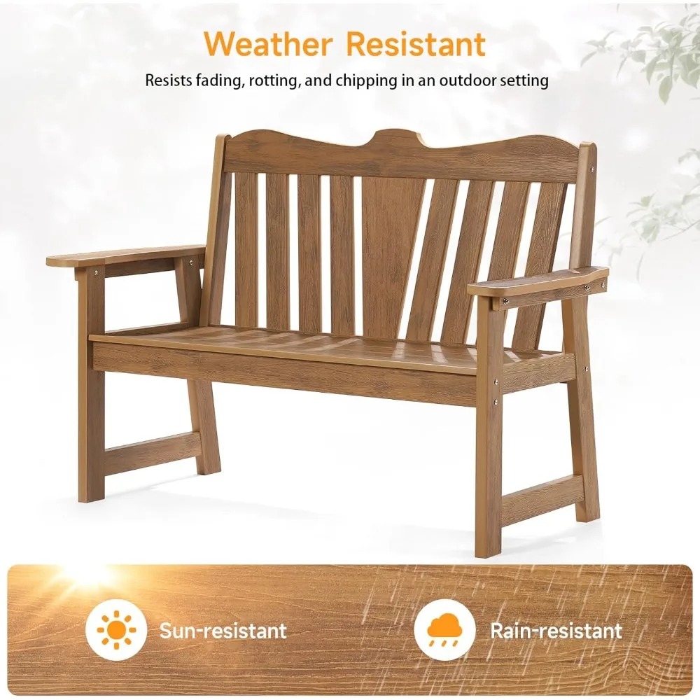 Outdoor Bench, 2-Person Weatherproof Garden Bench with Wide Armrests and Backrest, All-Weather Patio Bench Will not Rot and Fade 4