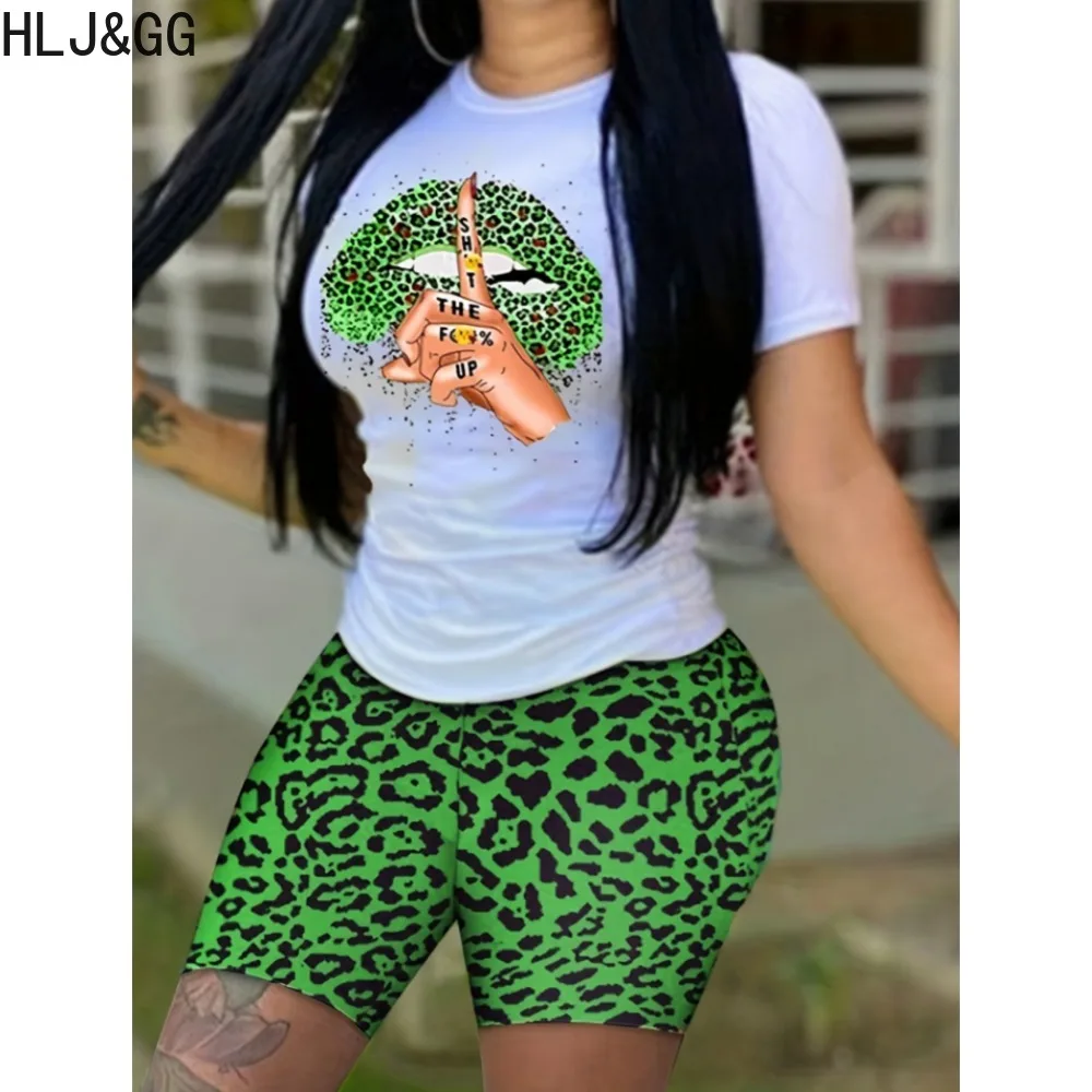 HLJ&GG Summer Pattern Printing Biker Shorts Two Piece Sets Women Round Neck Tshirts+Shorts Outfits Female Sporty 2pcs Tracksuits for xiaomi redmi k50 pro k50 pattern printing anti fall case imd tpu protective cover peach blossom