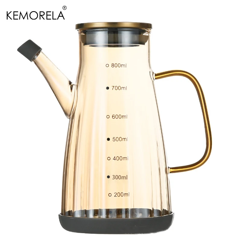 1Pc Glass Oil Pot For 700Ml Capacity Oil Bottle With Graduated Stainless Steel Lid Anti-Leak Anti-Slip