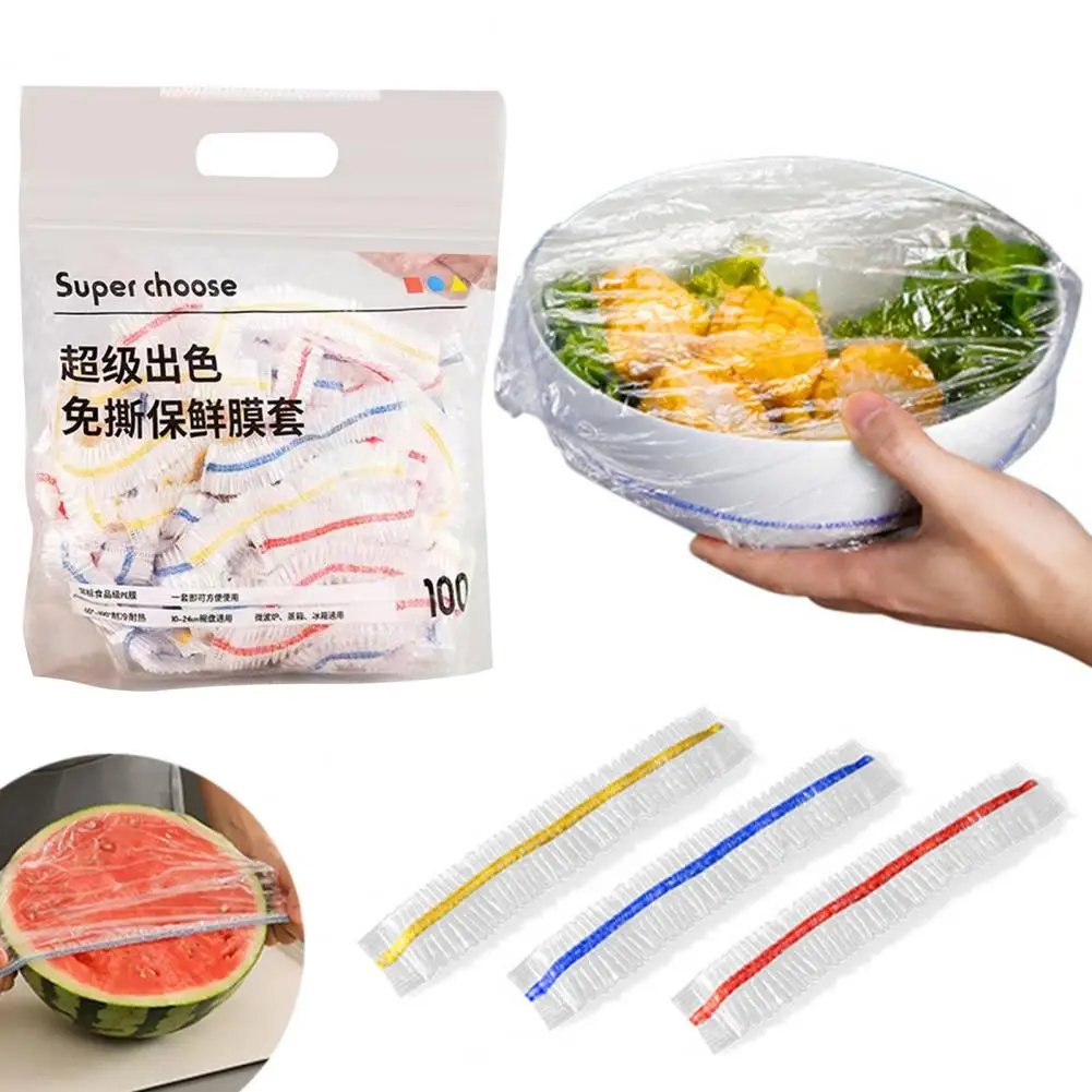 Plastic Wrap Set for Food Preservation Elastic Rim Adjustable Food Wrap 100pcs Elastic Plastic for Bowls Fruit
