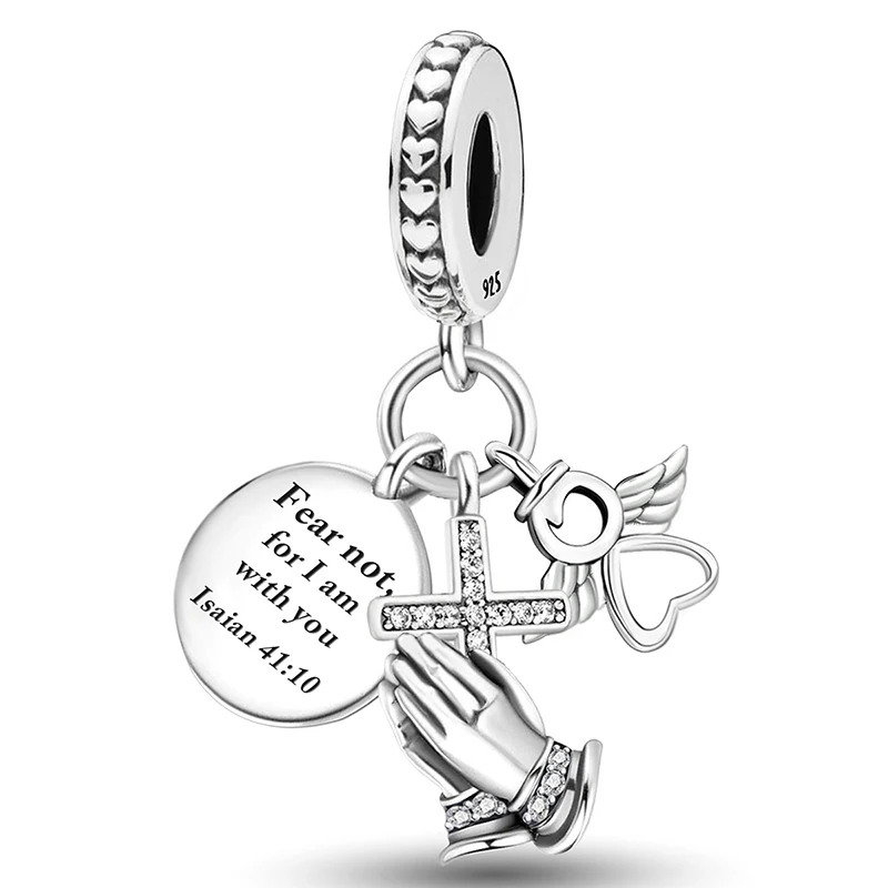 925 Silber Plattiert Klassischer Heilige Mutter Liebesherz Kreuz Charm Anhänger Passend für Damen Armbänder Armreifen DIY Schmuckherstellung Geschenk – Detail 6