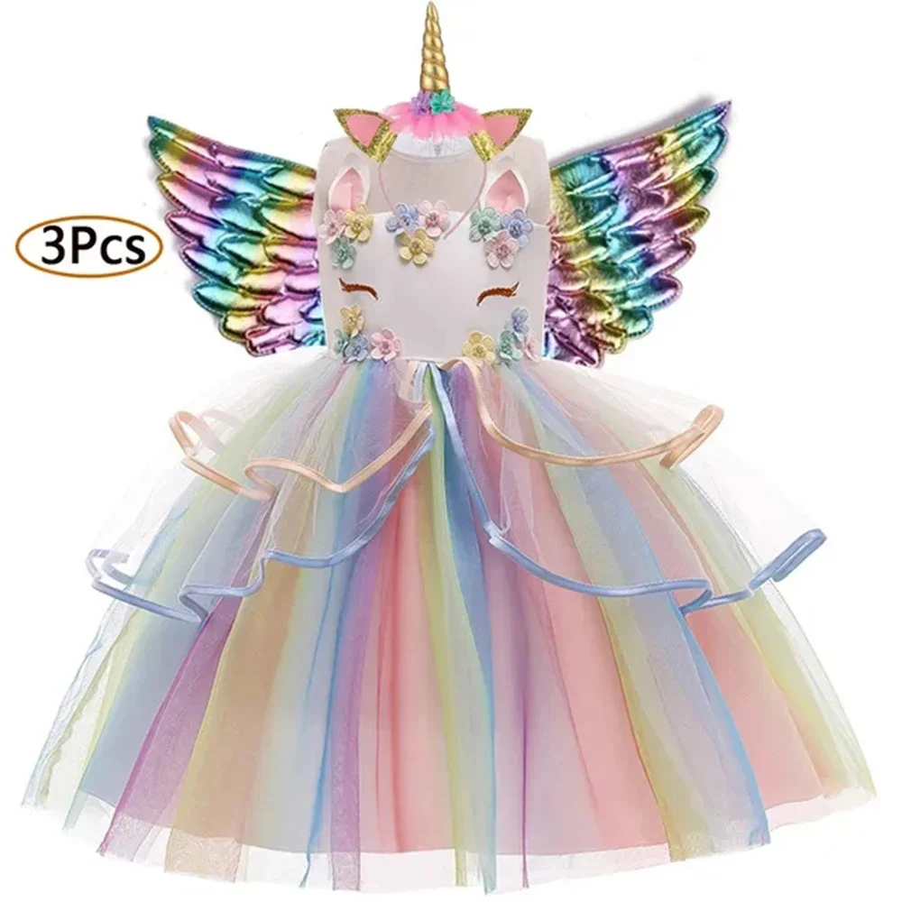 Summer Dress For Girls Children Carnical Birthday Party Unicorn Princess Dresses Flower Girls Wedding Dress Kids Vestidos 3-12Y
