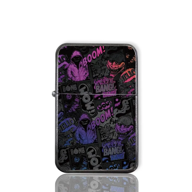 Anime Cartoon Silver Matte Metal Kerosene Lighter Fashion Image Grinding Wheel Lighter Birthday Gift Collection