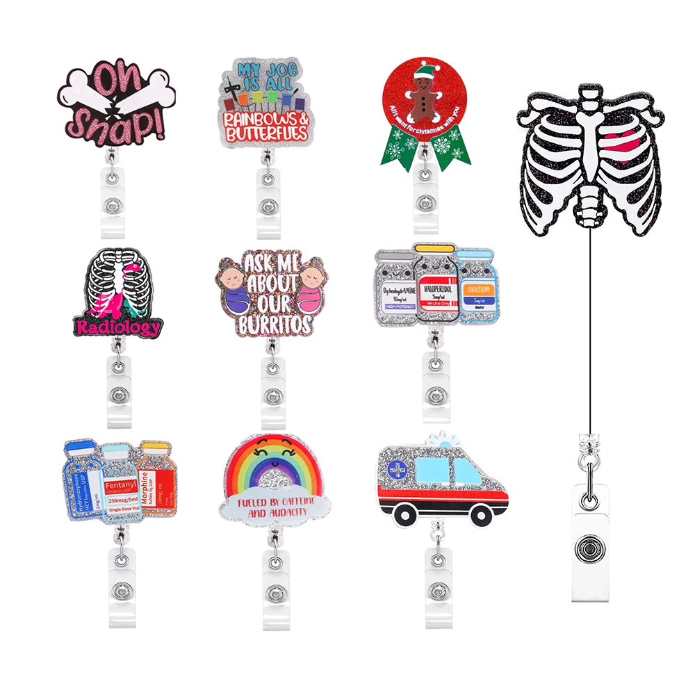 Bistratal Shiny Medical Supplies Doctor Nurse Style Rotate Clip Retractable Badge Reel Card Holder Exhibition Name Card Parts sharkbang korean flower rose stickers beautiful shiny laser phone stationery idol card diy material decorative sticker supplies