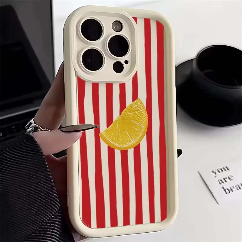 Summer Lemon Stripe Soft Phone Case Cover