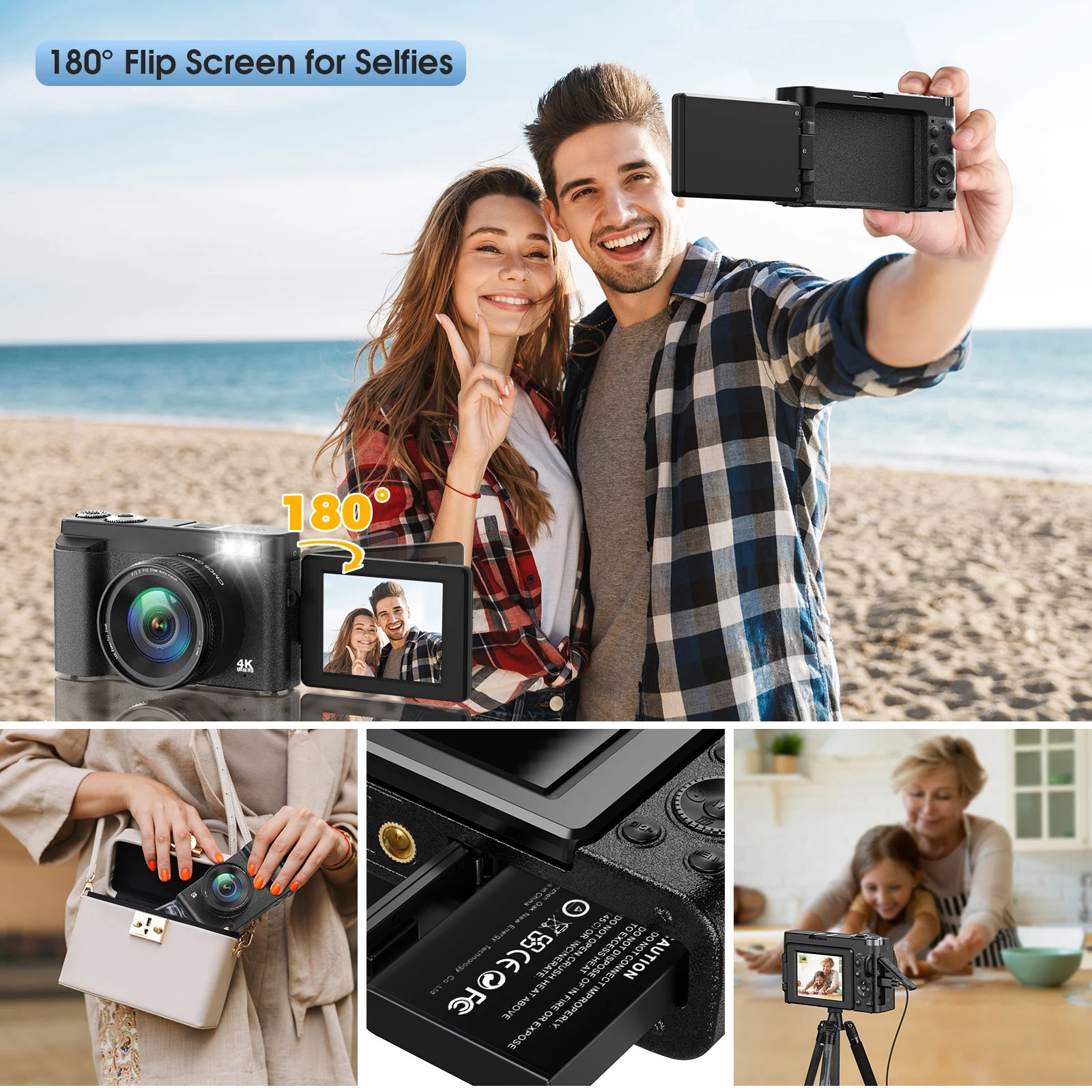 STUOGYUM 4K Vlogging Camera 48MP Digital Camera digital camera For Photography With Autofocus 3.0 Inch Touch Screen 180 Degree Flip Screen