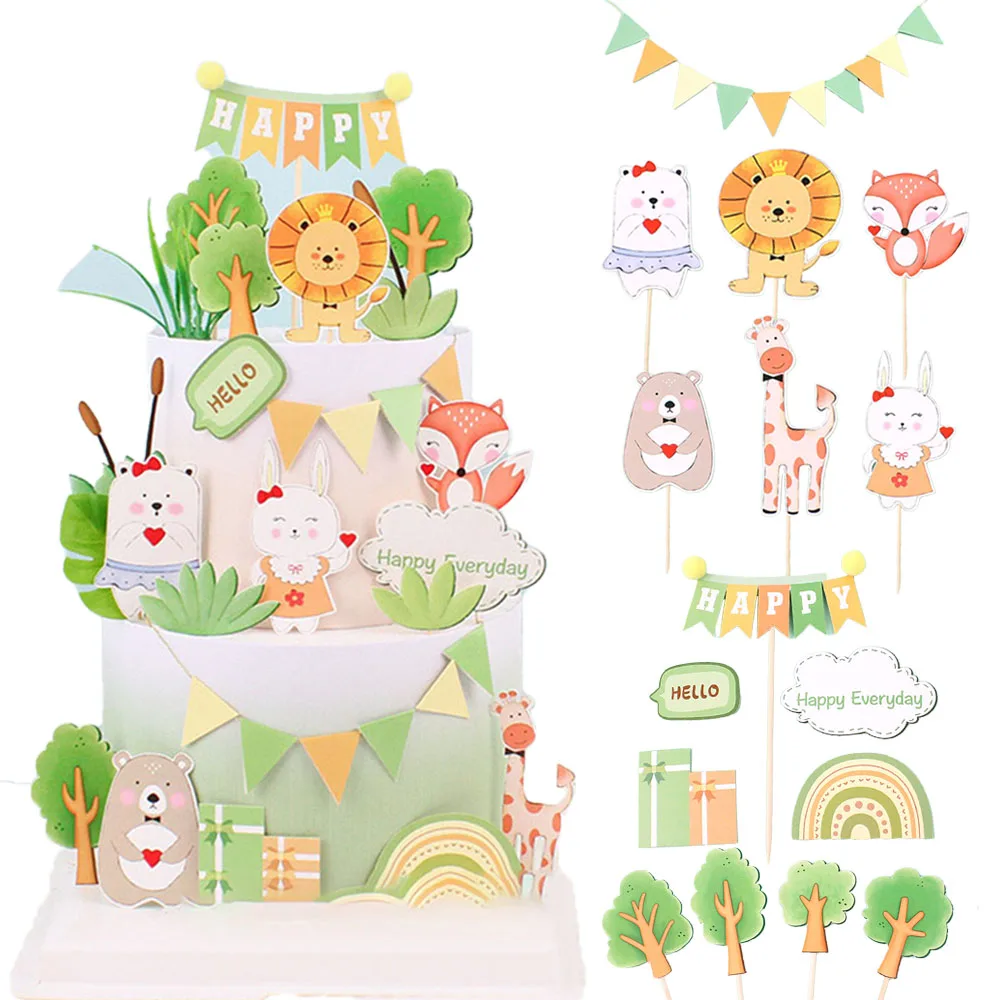 

20pcs Wild Animals Cake Topper Set Jungle Theme Cake Decorating For Forest Theme Party Decorations Kids Birthday Party Supplies