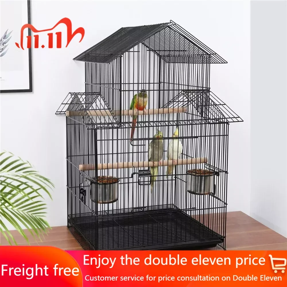

Bird Supplies Black Large Metal Rolling Bird Cage Parrot Aviary Canary Pet Perch With Stand Birdcage Accessories for Cages Aves