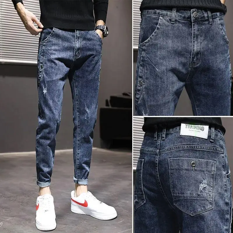 

New Arrival Designer Korean Luxury Clothing Men Solid Denim Jeans Men's Casual Slim Fit for Spring and Autumn Cotton Trousers