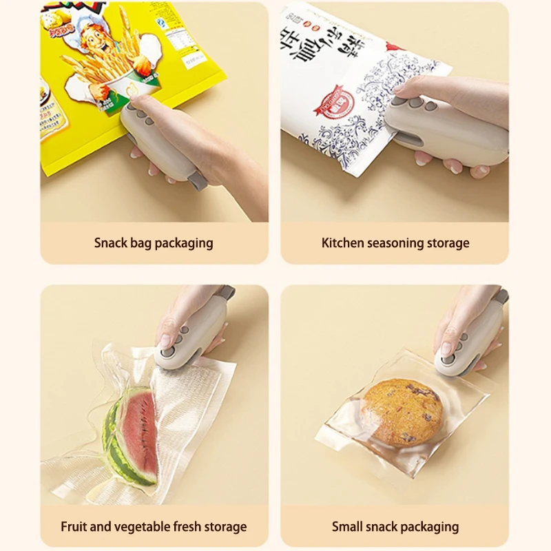 Portable Mini Sealer 2 In 1 Heat Sealer For Snacks Home Use Rechargeable Vacuum Snacks Plastic Bag Heat