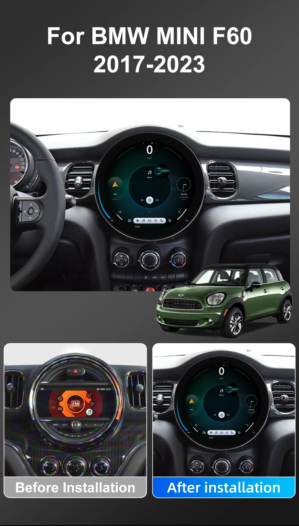 Android 15 Car Radio For BMW MINI F60 2017-2023 Multimedia Player Supports CarPl
