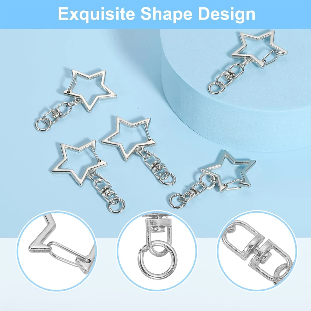 Star-shaped Spring Clip Keychain Holders Keychains Small Rings for DIY Handmade Keychain Decoration Making 15 Sets