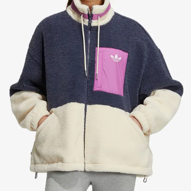 Adidas Veste de sport officielle en fausse peau de mouton véritable à trois rayures pour femme HR3455 1