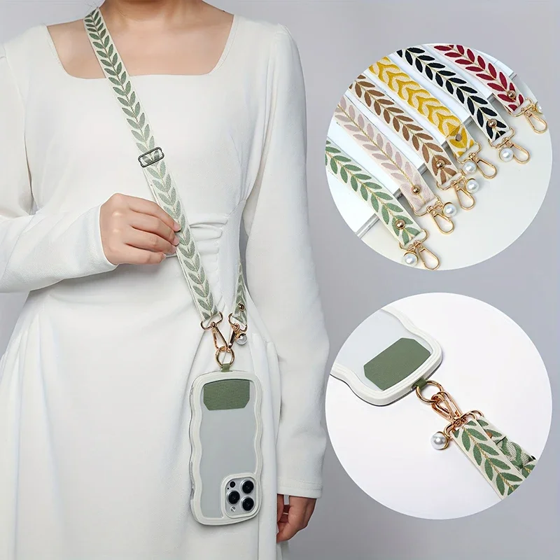 Elegant Pearl Crossbody Phone Lanyard with Card Holder and Anti-Lost Charm