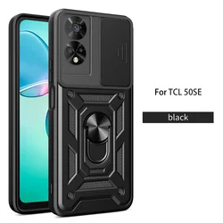 Funda de teléfono con armadura a prueba de golpes y soporte para cámara deslizante con anillo magnético.