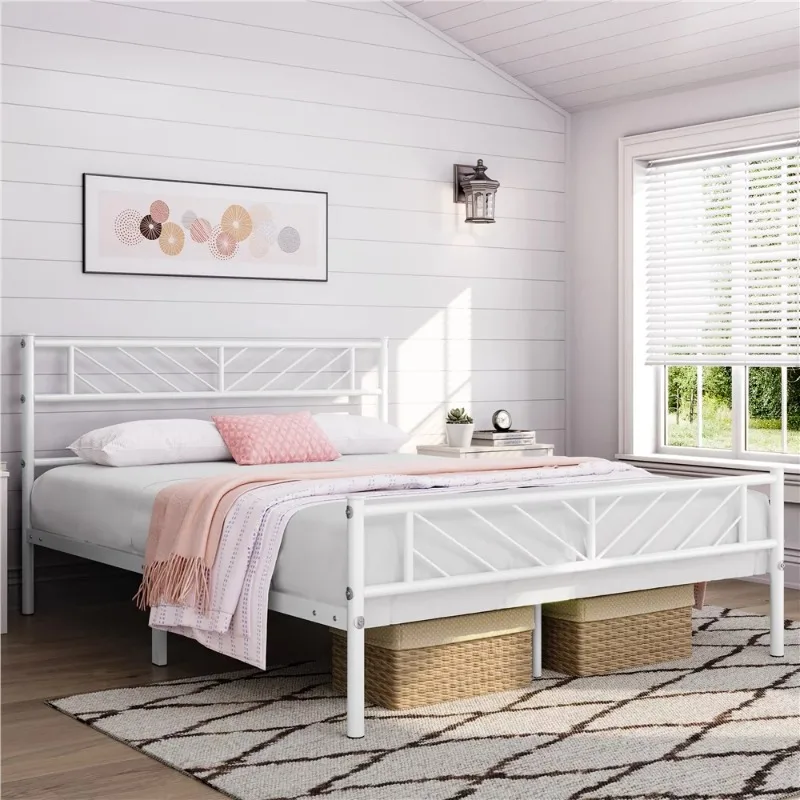 

Easyfashion Justice Metal Platform Bed with Arrow Design, Queen bedframe bed frame queen