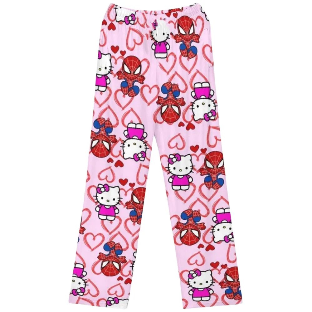 2024 NEW Hello Kitty Loose Ladies Pajama Pants Cartoon Spiderman Sleep Bottoms Sanrio Women Pyjama Trousers Men Sleepwear