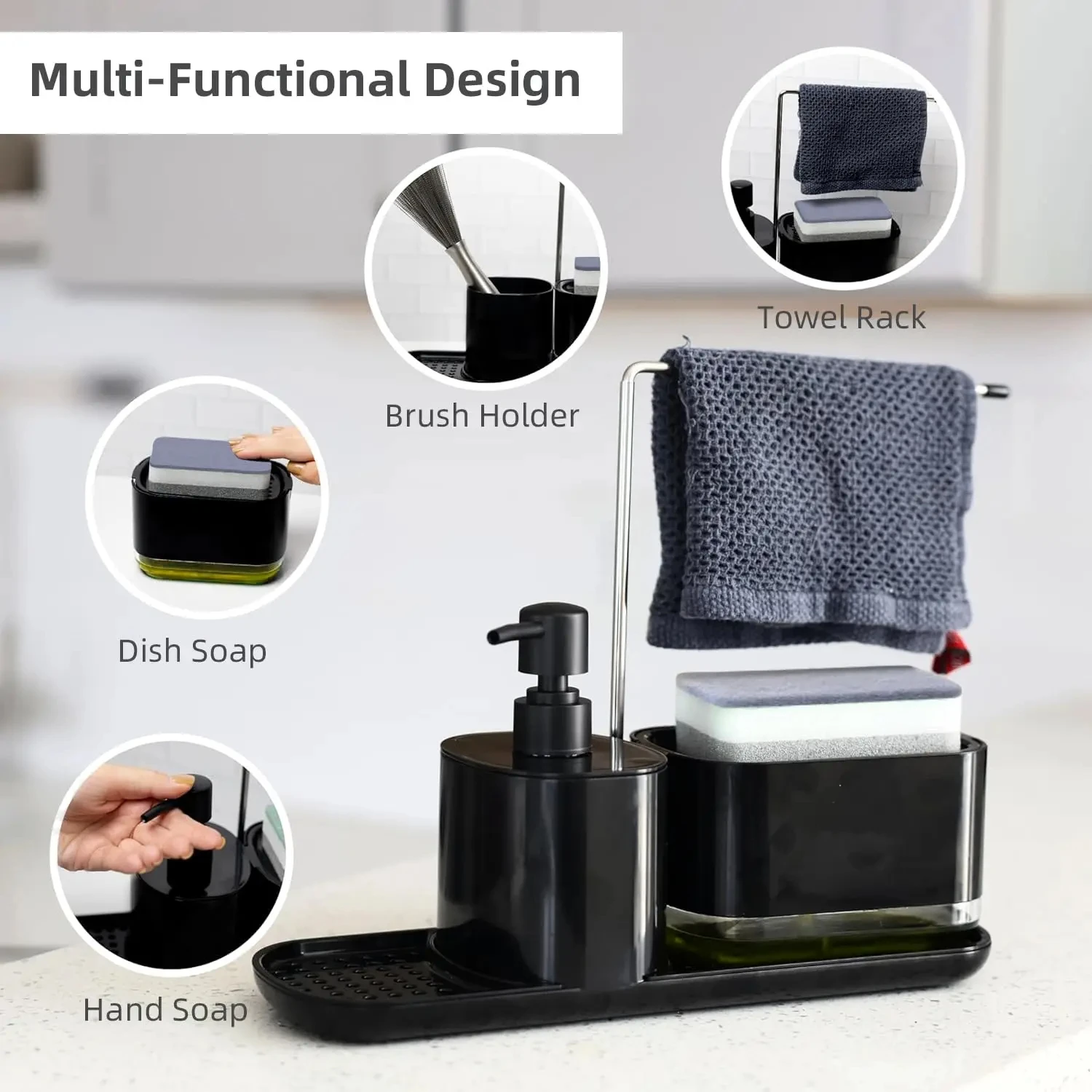 4-in-1 Kitchen Soap Dispenser Set with Dish Soap Holder Dish and Hand Soap Dispenser Kitchen Storage Organizer Kitchen dispenser