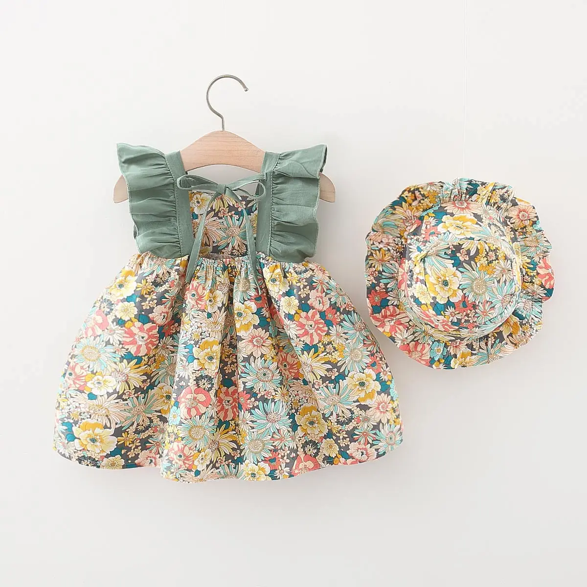 polka dot dress hibobi Summer Toddler Girl Clothes Baby Dresses Cute Bow Plaid Sleeveless Cotton Floral Pattern Princess Dress+Sunhat Dresses for babies
