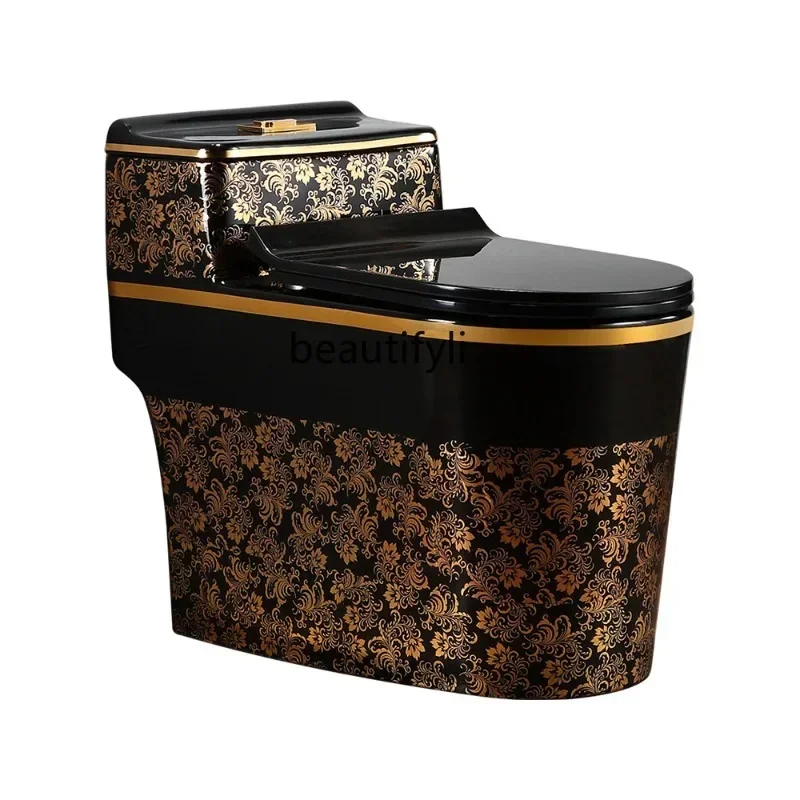 

Domestic Toilet Siphon Black Gold Color Luxury Chinese Retro Pumping Personality Creative Ceramic Pedestal Toilet