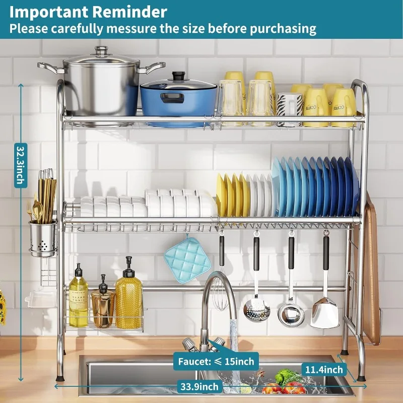 Description Picture 4 of itemStainless Steel 2-Tier Over The Sink Dish Drying Rack with Utensil Holder, Large, for Kitchen Counter