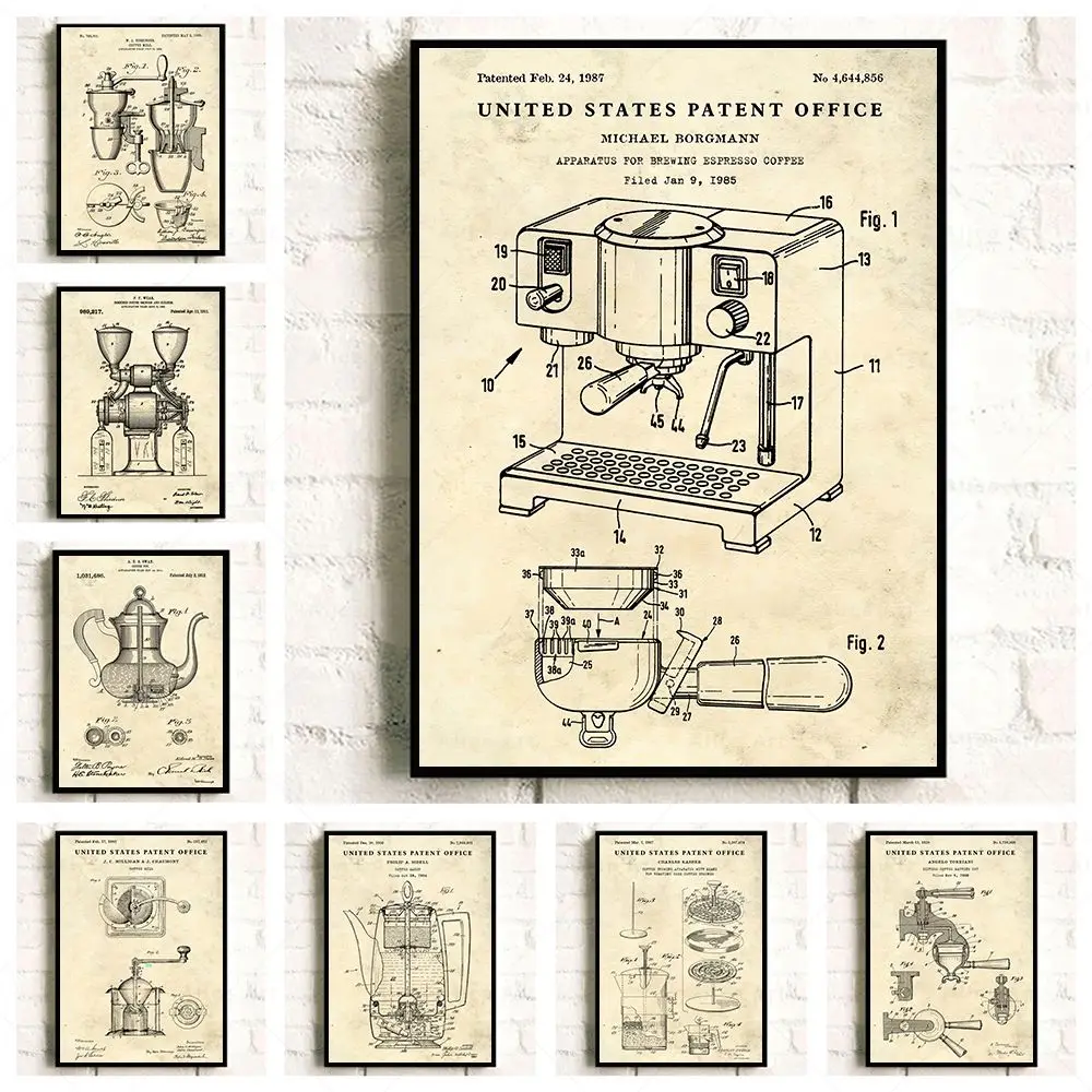 EspressoCoffeeMachinePatentPostersFrenchPressPatentPrintCanvas