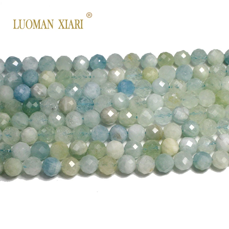 100%Natural Stone Faceted Mix Color Aquamarine Blue Round Gemstone Loose Beads For Jewelry Making DIY Bracelet Necklace 6/8/10MM 3