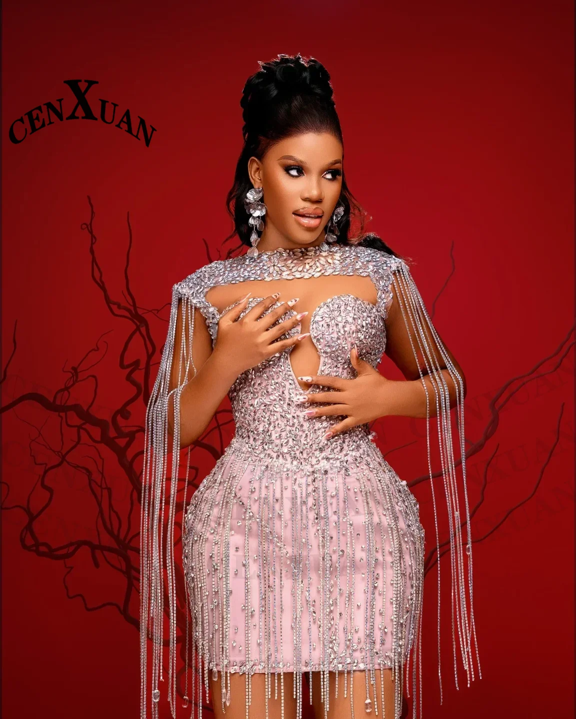 CENXUAN Luxurious Tassel Cocktail Dresses Rhinestones Cut-out Mini Evening Gowns Vestido De Noche Birthday Dresses Customized - Image 3