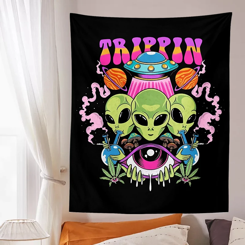 Tapestry Decorations Alien Tapestry Mandala macrame hippie Art Mushroom eye Wall Hanging black Tapestries For Living Room Home Dorm Decor Cloth